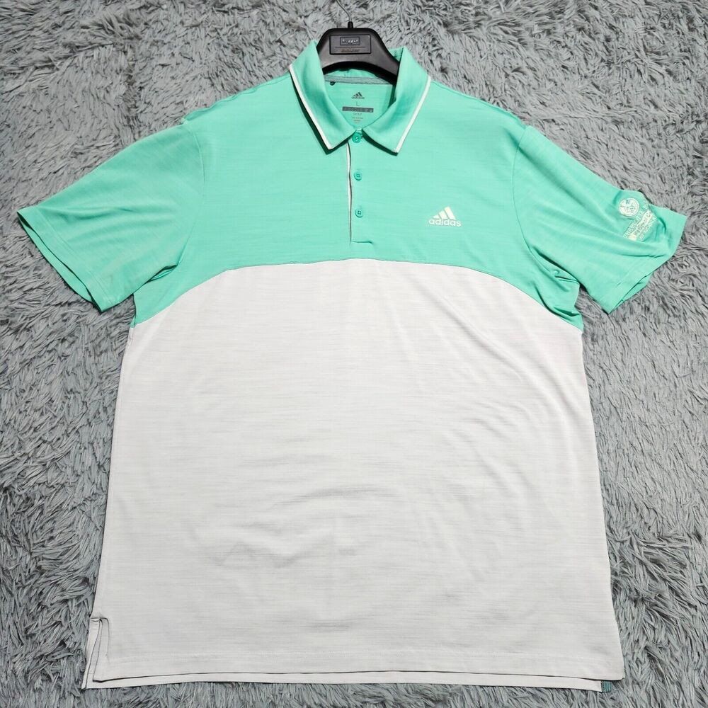 Adidas Golf Polo Shirt Mens Large Two Color Design Preppy Stretch Green Gray